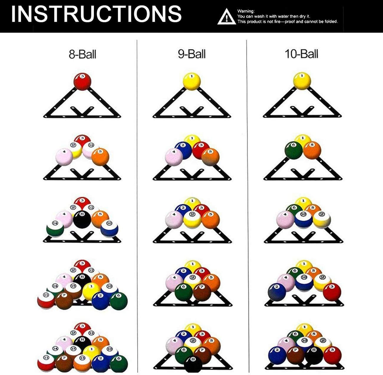 6PCS Magic Ball Rack Holder Sheet Triangle Cue Accessories for 8, 9, and 10 Ball